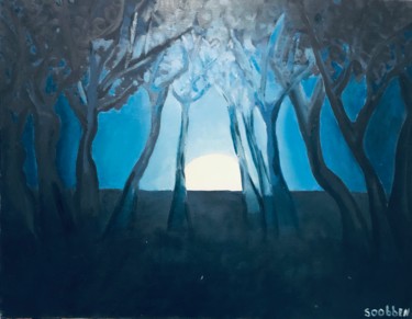 Painting titled "La brume bleue" by Steve Soobben, Original Artwork, Oil