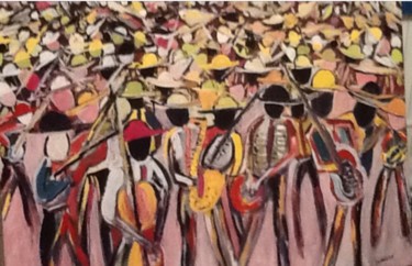 Schilderij getiteld "Les musiciens mexic…" door Steve Soobben, Origineel Kunstwerk, Olie