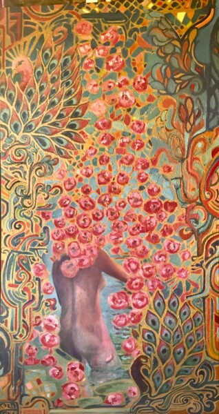 Картина под названием "Lost in roses" - Steviejones, Подлинное произведение искусства, Масло Установлен на Деревянная рама д…