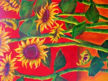 Digital Arts titled "Red Sunflowers" by Steven Willey, Original Artwork