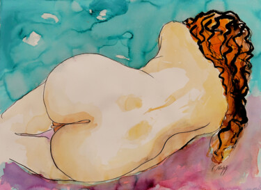 Σχέδιο με τίτλο "La rêveuse" από Stewart Fletcher, Αυθεντικά έργα τέχνης, Ακουαρέλα