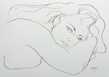 Dibujo titulada "Portrait d'Annie" por Stewart Fletcher, Obra de arte original, Tinta