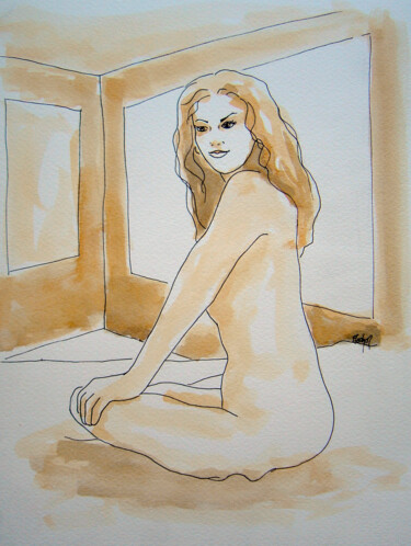 Drawing titled "Margarita au Studio" by Stewart Fletcher, Original Artwork, Ink