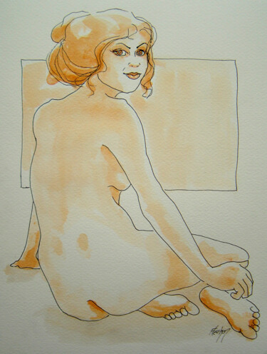 Drawing titled "Stéphanie de dos" by Stewart Fletcher, Original Artwork, Ink