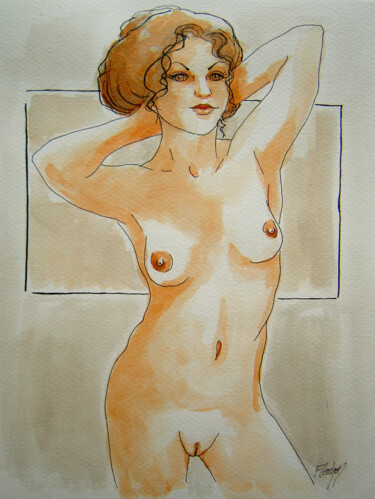 Drawing titled "Stephanie debout" by Stewart Fletcher, Original Artwork, Ink