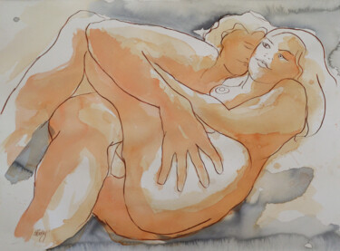 Tekening getiteld "Les amoureux II" door Stewart Fletcher, Origineel Kunstwerk, Inkt