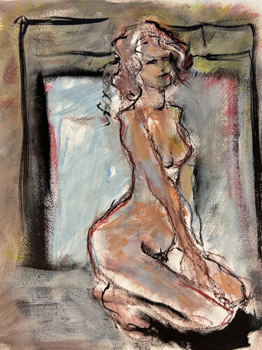 Rysunek zatytułowany „Stacey à genoux” autorstwa Stewart Fletcher, Oryginalna praca, Akryl