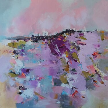 Painting titled "Landscape in pink h…" by Stewart Phillips, Original Artwork, Oil