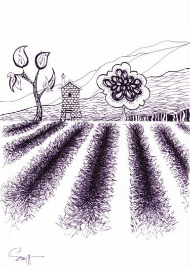 Tekening getiteld "Provence" door Steyff, Origineel Kunstwerk, Gelpen