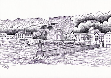 Painting titled "Port de Nice" by Steyff, Original Artwork, Ink