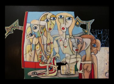 Malerei mit dem Titel "Nacked Meeting" von Isabella V. Freienstein, Original-Kunstwerk, Acryl