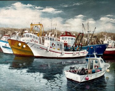 Painting titled "Barcos de pesca" by Stjepan Lezaic (Pepi), Original Artwork, Oil