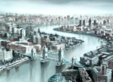 Malerei mit dem Titel "Tower bridge" von Stjepan Lezaic (Pepi), Original-Kunstwerk, Aquarell