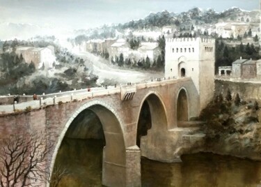 Painting titled "Puente de San Marti…" by Stjepan Lezaic (Pepi), Original Artwork, Watercolor