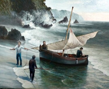 Pittura intitolato "Pescadores.....deta…" da Stjepan Lezaic (Pepi), Opera d'arte originale, Olio