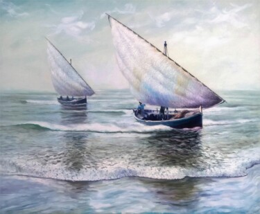 Malerei mit dem Titel "Pescadores.....Regr…" von Stjepan Lezaic (Pepi), Original-Kunstwerk, Öl