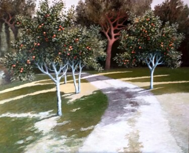 Painting titled "Jardin con mandarin…" by Stjepan Lezaic (Pepi), Original Artwork, Oil