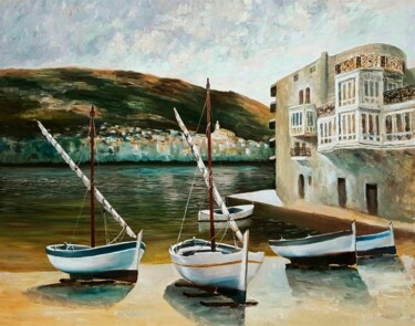 Painting titled "Cadaques por la mañ…" by Stjepan Lezaic (Pepi), Original Artwork, Oil