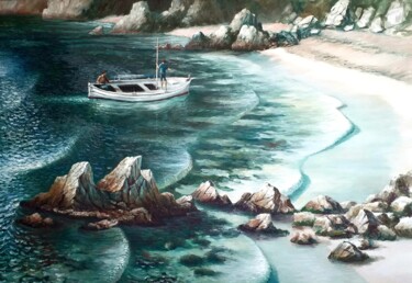 Pintura titulada "Pescadores en una c…" por Stjepan Lezaic (Pepi), Obra de arte original, Oleo