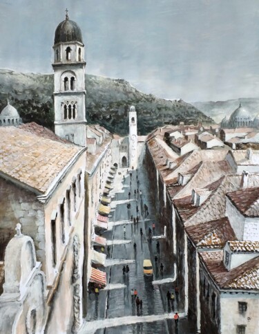 Painting titled "Dubrovnik" by Stjepan Lezaic (Pepi), Original Artwork, Watercolor