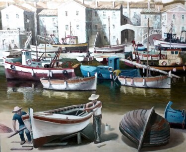 Pittura intitolato "Pescadores....Barco…" da Stjepan Lezaic (Pepi), Opera d'arte originale, Olio