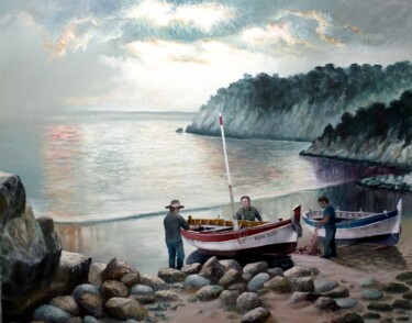 Pittura intitolato "Pescadores....barco…" da Stjepan Lezaic (Pepi), Opera d'arte originale, Olio