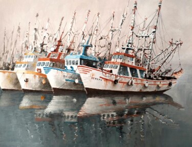Painting titled "Calma en el puerto" by Stjepan Lezaic (Pepi), Original Artwork, Watercolor