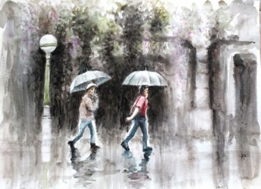 Peinture intitulée "Bajo la lluvia" par Stjepan Lezaic (Pepi), Œuvre d'art originale, Aquarelle