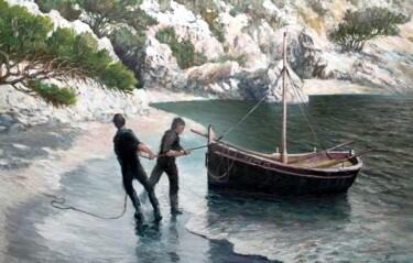 Pintura titulada "Pescadores....idila" por Stjepan Lezaic (Pepi), Obra de arte original, Oleo
