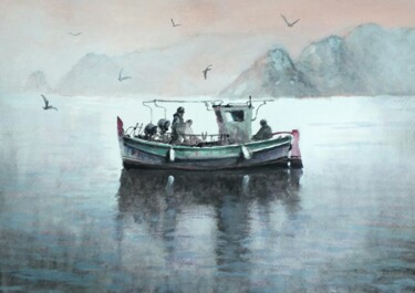 Pintura titulada "Pescadores .... y g…" por Stjepan Lezaic (Pepi), Obra de arte original, Acuarela