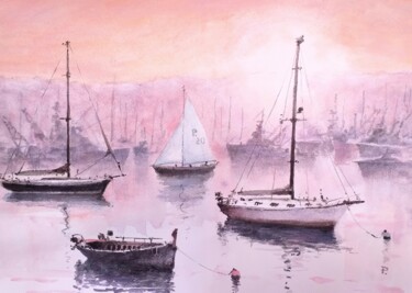 Painting titled "Puerto bañado del s…" by Stjepan Lezaic (Pepi), Original Artwork, Watercolor