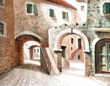 Pintura titulada "Calles antiguas Tro…" por Stjepan Lezaic (Pepi), Obra de arte original, Oleo