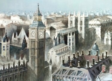 Картина под названием "Londres .... big ben" - Stjepan Lezaic (Pepi), Подлинное произведение искусства, Акварель