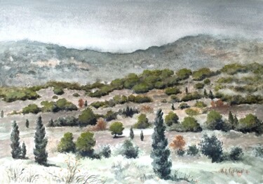 Pintura intitulada "Paisaje ... de mont…" por Stjepan Lezaic (Pepi), Obras de arte originais, Aquarela