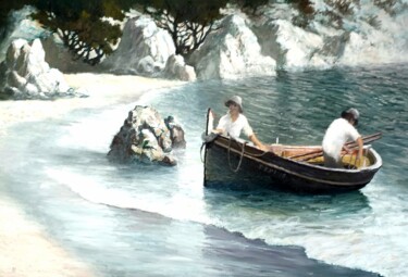 Pittura intitolato "Pescadores... llega…" da Stjepan Lezaic (Pepi), Opera d'arte originale, Olio
