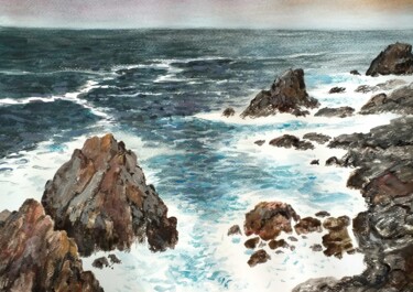 Pintura titulada "Rocas y olas" por Stjepan Lezaic (Pepi), Obra de arte original, Acuarela