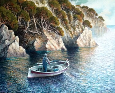 Painting titled "Pescador....costa b…" by Stjepan Lezaic (Pepi), Original Artwork, Oil