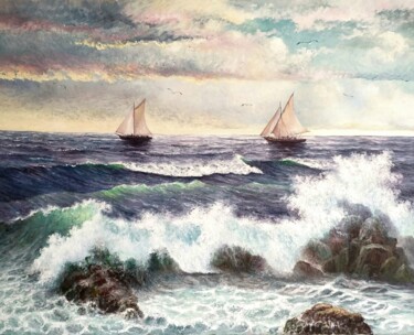 Pintura intitulada "Barcos de pesca.." por Stjepan Lezaic (Pepi), Obras de arte originais, Óleo