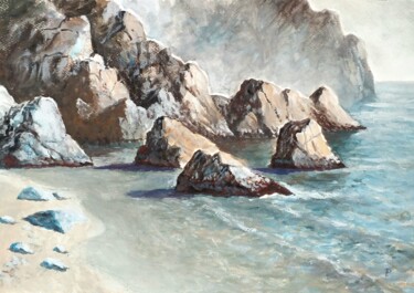 Pittura intitolato "Playa costa brava" da Stjepan Lezaic (Pepi), Opera d'arte originale, Acquarello