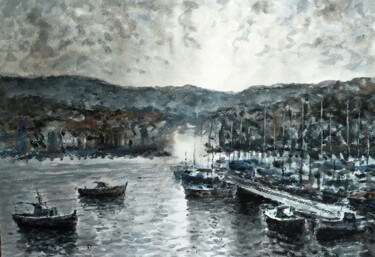 Peinture intitulée "Puerto con barcos ." par Stjepan Lezaic (Pepi), Œuvre d'art originale, Aquarelle