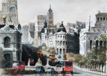 Pintura titulada "Madrid gran via" por Stjepan Lezaic (Pepi), Obra de arte original, Acuarela