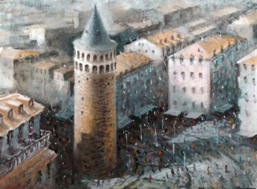 Malerei mit dem Titel "Ghalat tower" von Stjepan Lezaic (Pepi), Original-Kunstwerk, Aquarell