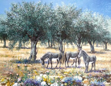 Malerei mit dem Titel "Olivos y asnos" von Stjepan Lezaic (Pepi), Original-Kunstwerk, Öl