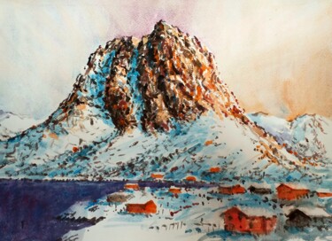 Peinture intitulée "Islas Lofoten" par Stjepan Lezaic (Pepi), Œuvre d'art originale, Aquarelle