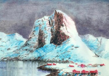 Schilderij getiteld "Lofoten islas" door Stjepan Lezaic (Pepi), Origineel Kunstwerk, Aquarel