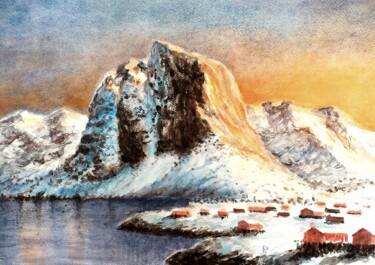 Malerei mit dem Titel "Archipelago Lofoten" von Stjepan Lezaic (Pepi), Original-Kunstwerk, Aquarell