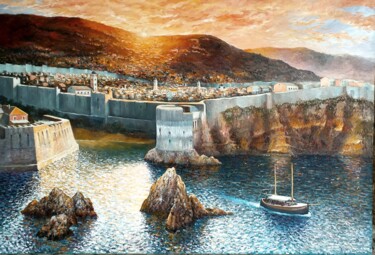Malarstwo zatytułowany „Dubrovnik amanecer” autorstwa Stjepan Lezaic (Pepi), Oryginalna praca, Olej