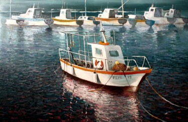 Pittura intitolato "Barcos de pesca ." da Stjepan Lezaic (Pepi), Opera d'arte originale, Olio