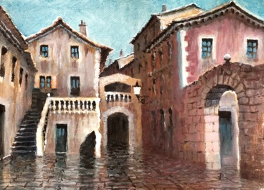 Pintura intitulada "Calles antiguas ." por Stjepan Lezaic (Pepi), Obras de arte originais, Aquarela