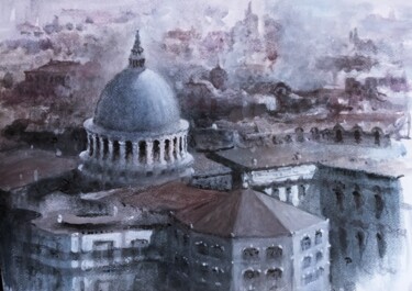 Schilderij getiteld "Ciudad" door Stjepan Lezaic (Pepi), Origineel Kunstwerk, Aquarel